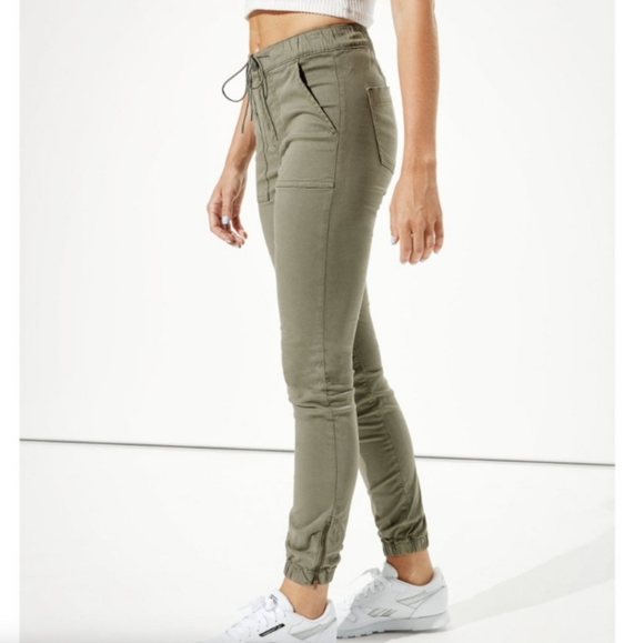 American Eagle Super Stretch Jogger Women's 4 Green High-Waisted Cargo Utility - Picture 2 of 11